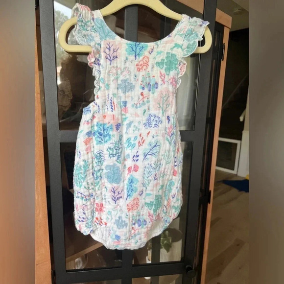 Angel Dear muslin romper toddler baby girl under the sea ruffles bubble snaps - Picture 5 of 7